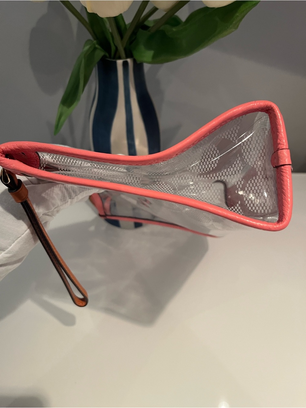 Coach Clear Wristlet with Coral Trim and Signature Print - Picture 4 of 14